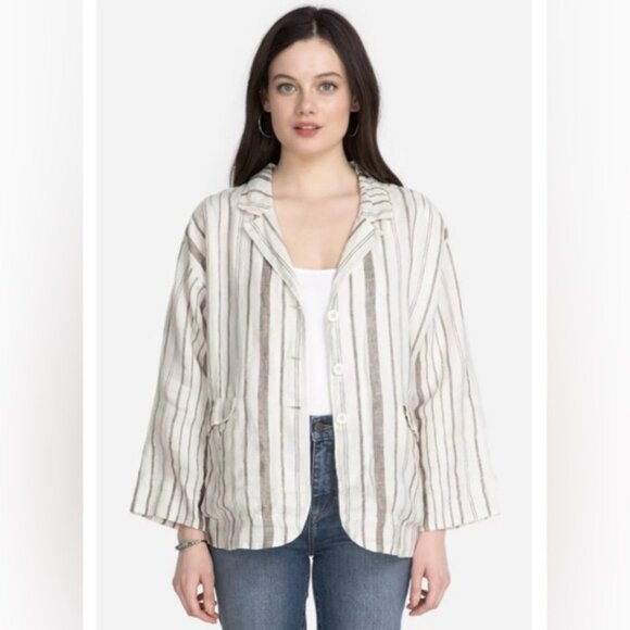 NWT JOHNNY‎ WAS Zona Striped 100% LINEN Jacket MTI Style P46120-5 Size XS